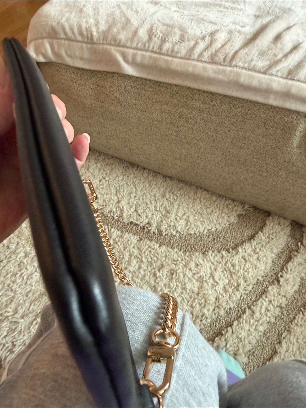 Tory Burch Black Wristlet with Gold Logo Medallion and Chain - Picture 6 of 7